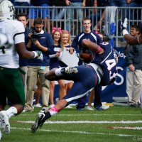 Lycle McCombs (43-RB) caps off a 43 yard 2nd quarter touchdown run with a dive into the touchdown for UConn's only TD on the day.